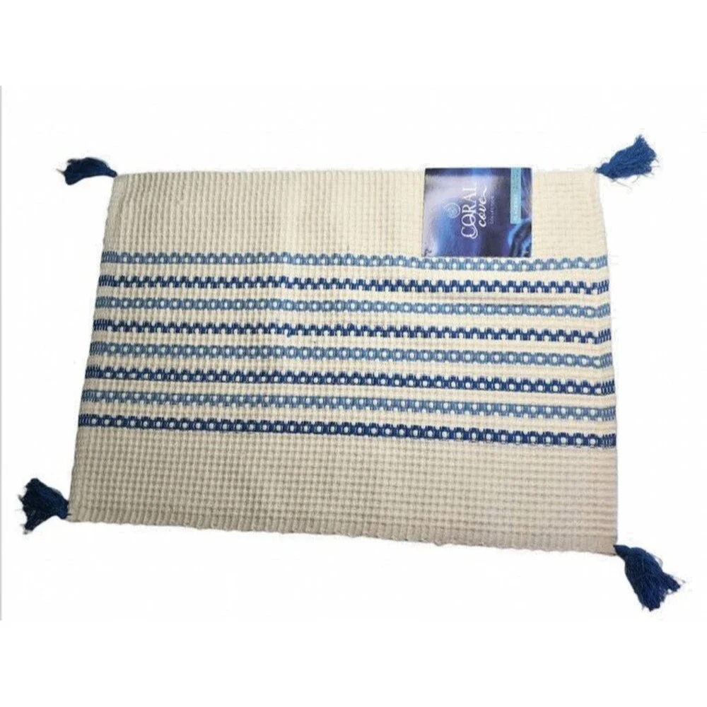 Coral Cove Placemats Ivory Blue Stripe 19